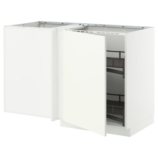 METOD - Corner cabinet/basket extr., white/Vallstena white, 128x68 cm - Width: 127.5 cmDepth: 67.5 cmHeight: 88.0 cmFrame height: 80.0 cm