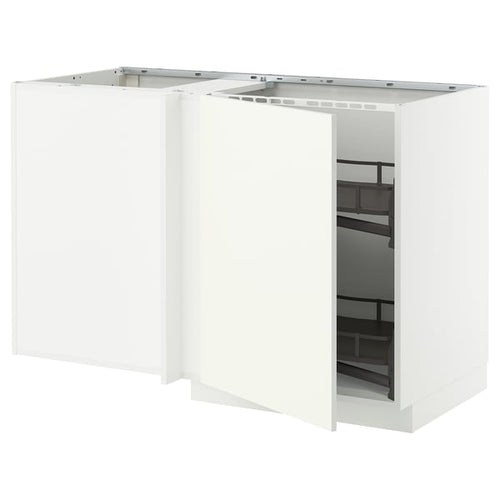 METOD - Corner cabinet/basket extr., white/Vallstena white, 128x68 cm - Width: 127.5 cmDepth: 67.5 cmHeight: 88.0 cmFrame height: 80.0 cm