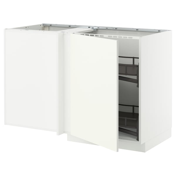 METOD - Corner cabinet/basket extr., white/Vallstena white, 128x68 cm - Width: 127.5 cmDepth: 67.5 cmHeight: 88.0 cmFrame height: 80.0 cm