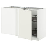 METOD corner base cab w pull-out fitting, white/Veddinge white, 128x68 cm
