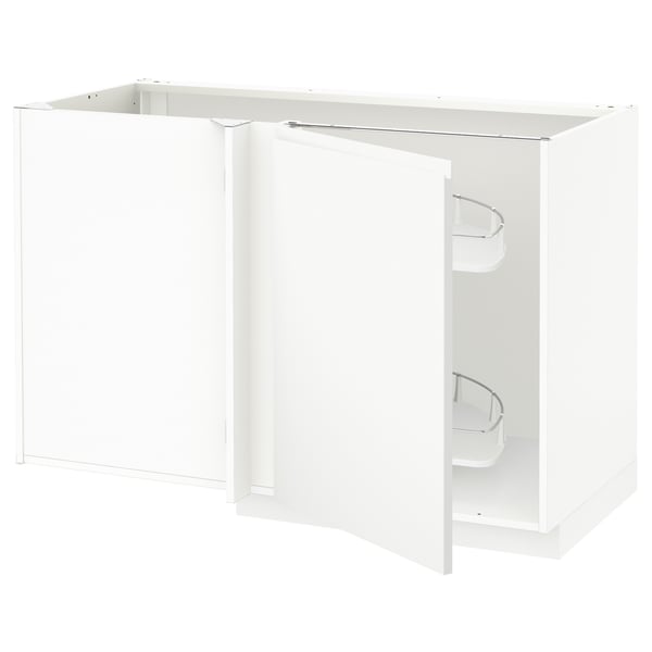 METOD - METOD Corner base cab w pull-out fitting, white/Voxtorp matt white, 128x68 cm