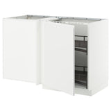 METOD corner base cab w pull-out fitting, white/Voxtorp matt white, 128x68 cm