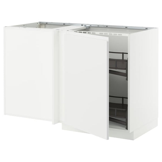 METOD - Corner base cabinet/extractor, white/Voxtorp matte white, 128x68 cm - Width: 127.5 cm Depth: 67.5 cm Height: 88.0 cm Structure height: 80.0 cm.