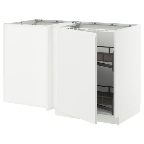 METOD - Corner base cabinet/extractor, white/Voxtorp matte white, 128x68 cm - Width: 127.5 cm Depth: 67.5 cm Height: 88.0 cm Structure height: 80.0 cm.