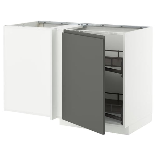 METOD - Corner cabinet/extr. base unit, white/Voxtorp dark grey, 128x68 cm - Width: 127.5 cmDepth: 67.5 cmHeight: 88.0 cmFrame height: 80.0 cm