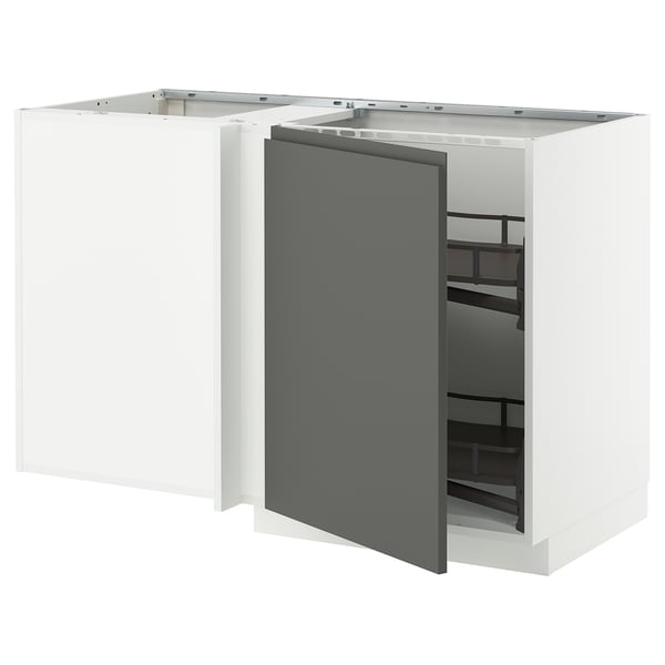 METOD - Corner cabinet/extr. base unit, white/Voxtorp dark grey, 128x68 cm - Width: 127.5 cmDepth: 67.5 cmHeight: 88.0 cmFrame height: 80.0 cm
