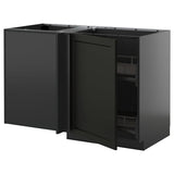 METOD corner base cab w pull-out fitting, black-grey/Lerhyttan black stained, 128x68 cm