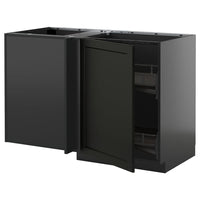 METOD corner base cab w pull-out fitting, black-grey/Lerhyttan black stained, 128x68 cm