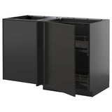 METOD corner base cab w pull-out fitting, black-grey/Nickebo matt anthracite, 128x68 cm