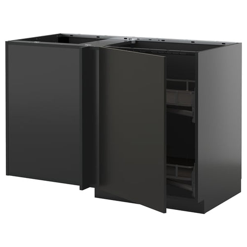 METOD - METOD Corner base cab w pull-out fitting, black-grey/Nickebo matt anthracite, 128x68 cm