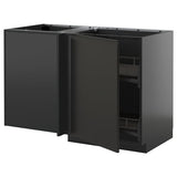 METOD corner base cab w pull-out fitting, black-grey/Upplöv matt anthracite, 128x68 cm