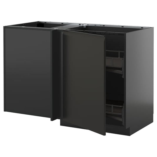 METOD - METOD Corner base cab w pull-out fitting, black-grey/Upplöv matt anthracite, 128x68 cm