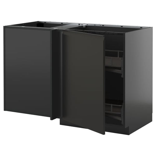 METOD - METOD Corner base cab w pull-out fitting, black-grey/Upplöv matt anthracite, 128x68 cm
