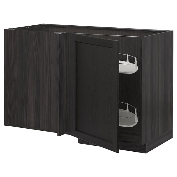 METOD corner base cab w pull-out fitting, black/Lerhyttan black stained