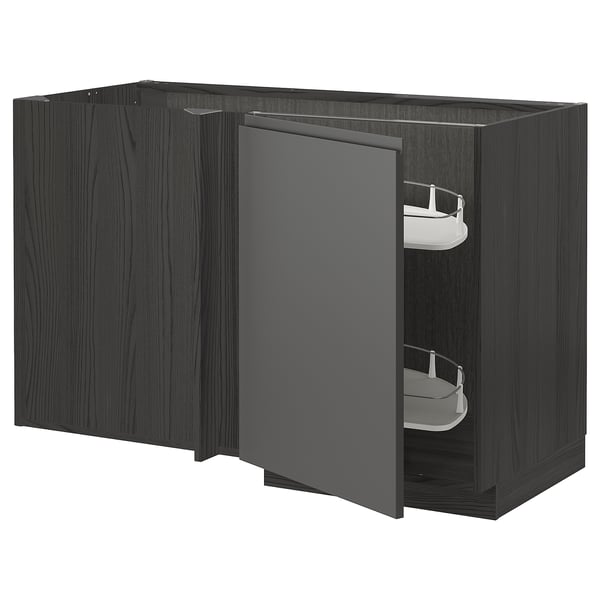 METOD corner base cab w pull-out fitting, black/Voxtorp dark grey