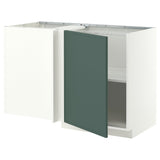 METOD corner base cabinet with shelf, white/Aspudden dark grey-green, 128x68 cm