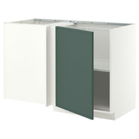 METOD corner base cabinet with shelf, white/Aspudden dark grey-green, 128x68 cm