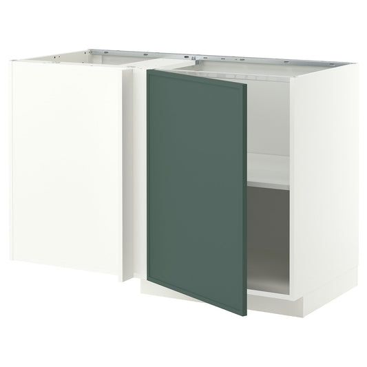 METOD corner base cabinet with shelf, white/Aspudden dark grey-green, 128x68 cm