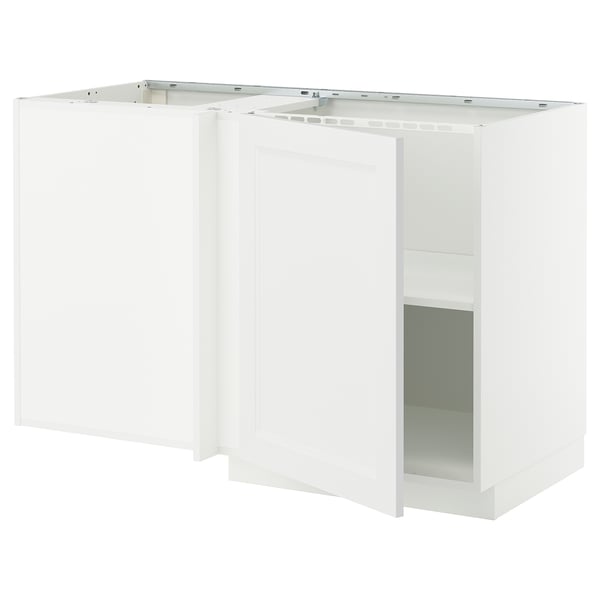 METOD - Corner cabinet with shelf, white/Axstad white matt, 128x68 cm - Width: 127.5 cmDepth: 67.5 cmHeight: 88.0 cmFrame height: 80.0 cm