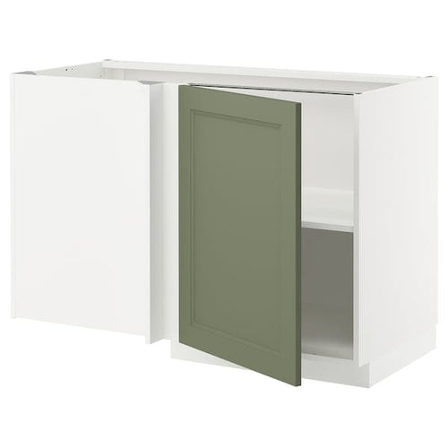 METOD - METOD Corner base cabinet with shelf, white/Axstad grey-green, 128x68 cm