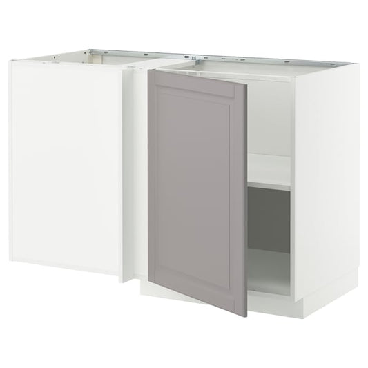 METOD Corner cabinet with shelf, white/Bodbyn grey, 128x68 cm