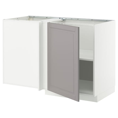 METOD Corner cabinet with shelf, white/Bodbyn grey, 128x68 cm