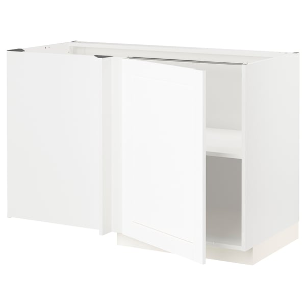 METOD - METOD Corner base cabinet with shelf, white Enköping/white wood effect, 128x68 cm