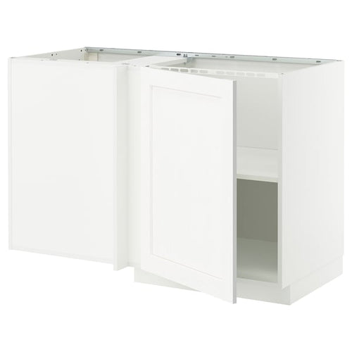METOD - Corner base cabinet with shelf, white Enköping/white wood effect, 128x68 cm - Width: 127.5 cm Depth: 67.5 cm Height: 88.0 cm Structure height: 80.0 cm.