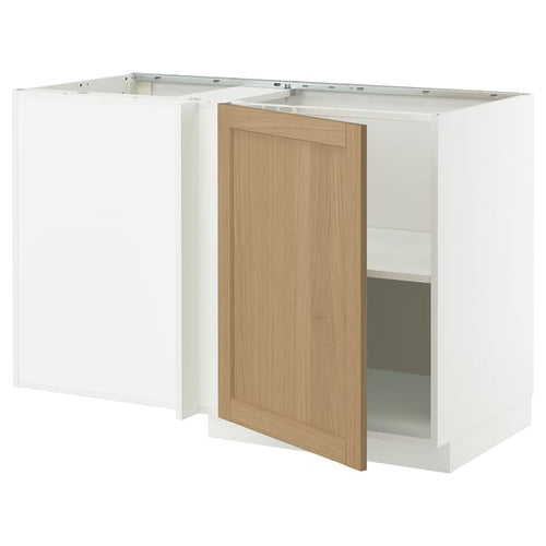METOD - Corner cabinet with shelf, white/Forsbacka oak, 128x68 cm - Width: 127.5 cmDepth: 67.5 cmHeight: 88.0 cmFrame height: 80.0 cm