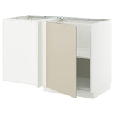METOD corner base cabinet with shelf, white/Havstorp beige, 128x68 cm