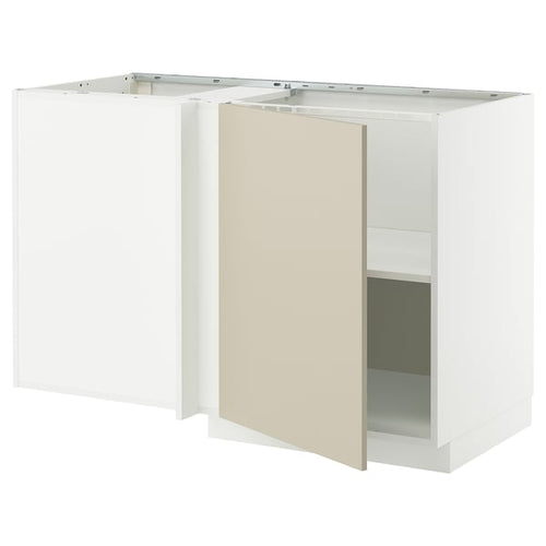 METOD - Corner cabinet with shelf, white/Havstorp beige, 128x68 cm - Width: 127.5 cmDepth: 67.5 cmHeight: 88.0 cmFrame height: 80.0 cm