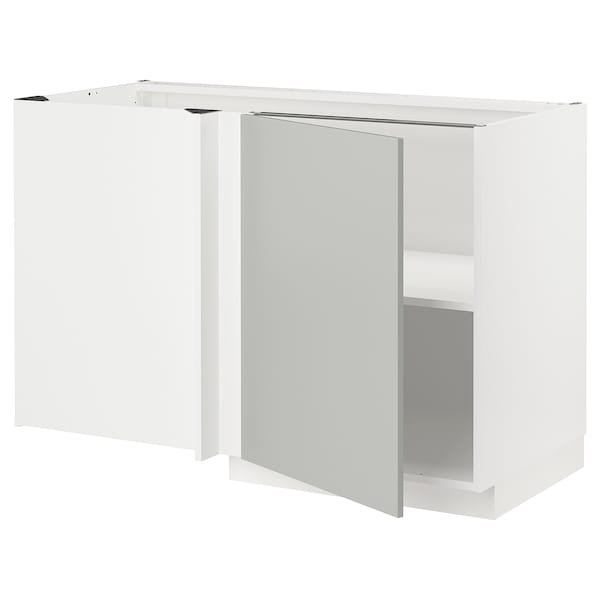 METOD - Corner base cabinet with shelf, white/Havstorp light grey, 128x68 cm