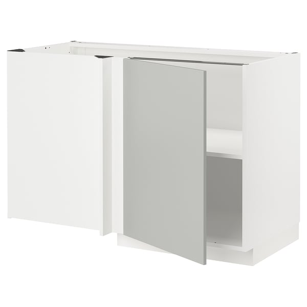 METOD - METOD Corner base cabinet with shelf, white/Havstorp light grey, 128x68 cm
