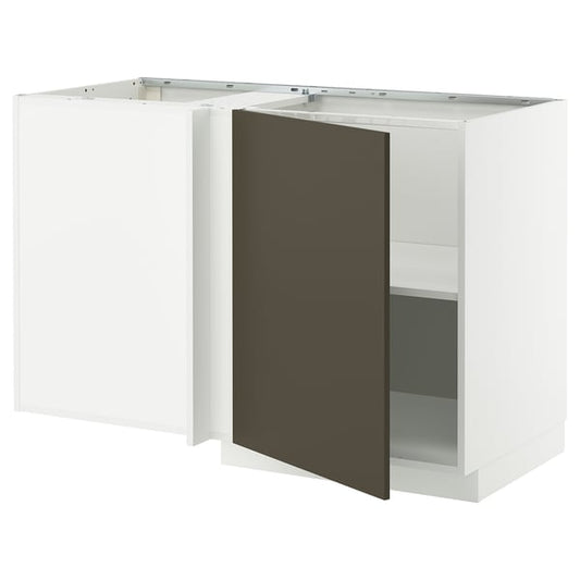 METOD - Corner base cabinet with shelf, white/Havstorp brown-beige, 128x68 cm - Width: 127.5 cm Depth: 67.5 cm Height: 88.0 cm Height of structure: 80.0 cm.