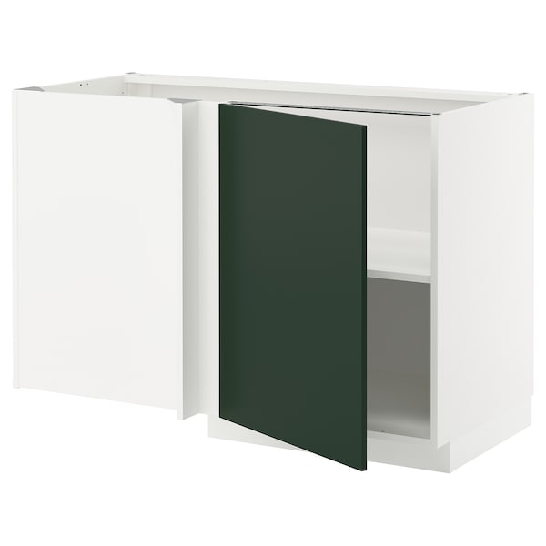 METOD - Corner base cabinet with shelf, white/Havstorp deep green, 128x68 cm