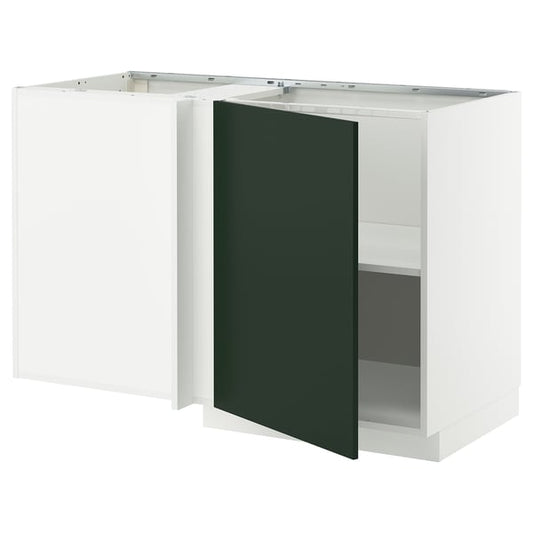 METOD - Corner cabinet with shelf, white/Havstorp deep green, 128x68 cm - Width: 127.5 cmDepth: 67.5 cmHeight: 88.0 cmFrame height: 80.0 cm