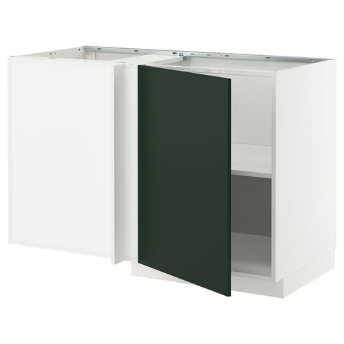METOD - Corner cabinet with shelf, white/Havstorp deep green, 128x68 cm - Width: 127.5 cmDepth: 67.5 cmHeight: 88.0 cmFrame height: 80.0 cm