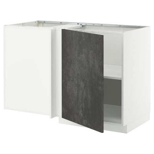 METOD - Corner base cabinet with shelf, white/Kalhyttan dark grey concrete effect, 128x68 cm - Width: 127.5 cm Depth: 67.5 cm Height: 88.0 cm Height of structure: 80.0 cm.