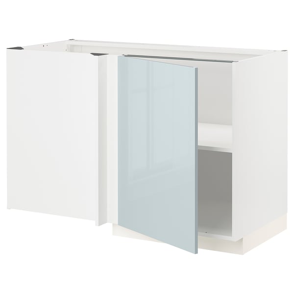 METOD - METOD Corner base cabinet with shelf, white/Kallarp light grey-blue, 128x68 cm