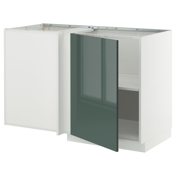 METOD - Corner base cabinet with shelf, white/Kallarp dark gray-green glossy, 128x68 cm - Width: 127.5 cm Depth: 67.5 cm Height: 88.0 cm Structure height: 80.0 cm.