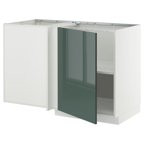 METOD - Corner base cabinet with shelf, white/Kallarp dark gray-green glossy, 128x68 cm - Width: 127.5 cm Depth: 67.5 cm Height: 88.0 cm Structure height: 80.0 cm.