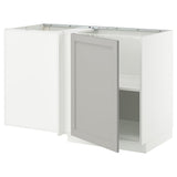 METOD corner base cabinet with shelf, white/Lerhyttan light grey, 128x68 cm