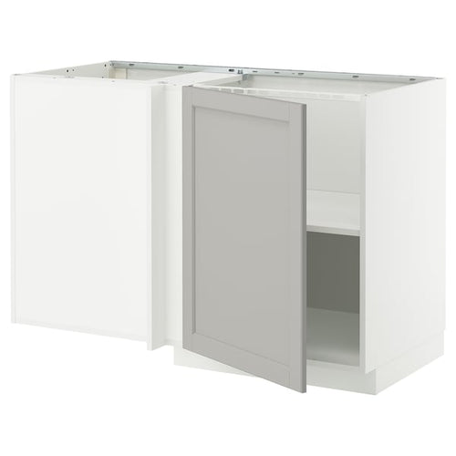 METOD Corner cabinet with shelf, white/Lerhyttan light grey, 128x68 cm