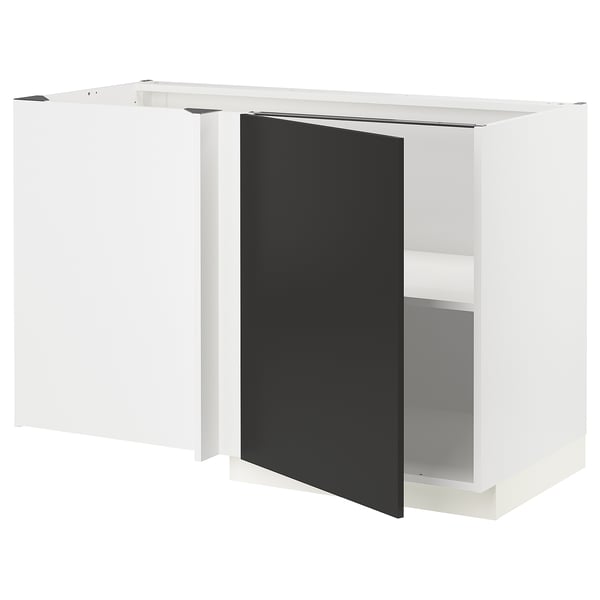 METOD - METOD Corner base cabinet with shelf, white/Nickebo matt anthracite, 128x68 cm