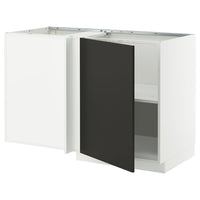 METOD corner base cabinet with shelf, white/Nickebo matt anthracite, 128x68 cm