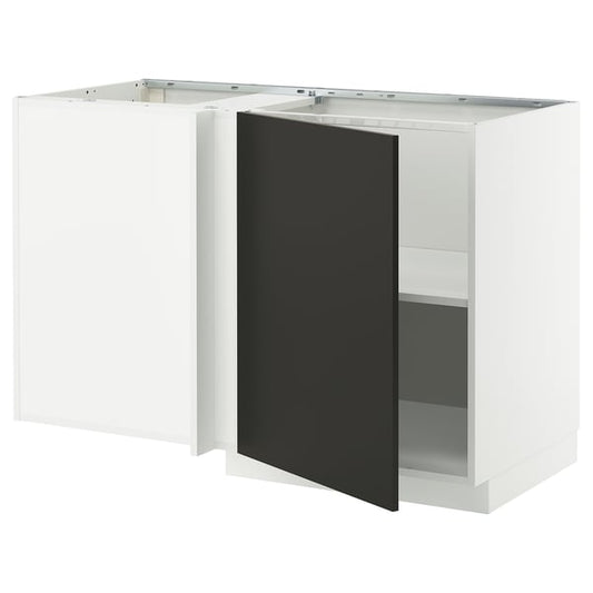 METOD - Corner cabinet with shelf, white/Nickebo anthracite matt, 128x68 cm - Width: 127.5 cmDepth: 67.5 cmHeight: 88.0 cmFrame height: 80.0 cm