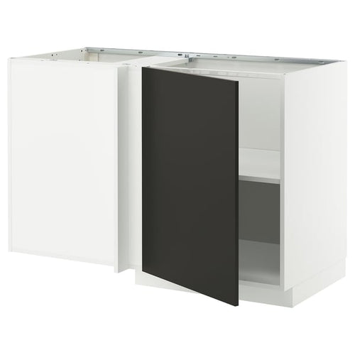 METOD - Corner cabinet with shelf, white/Nickebo anthracite matt, 128x68 cm - Width: 127.5 cmDepth: 67.5 cmHeight: 88.0 cmFrame height: 80.0 cm