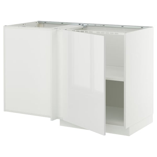METOD - Corner cabinet with shelf, white/Ringhult white, 128x68 cm - Width: 127.5 cmDepth: 67.5 cmHeight: 88.0 cmFrame height: 80.0 cm