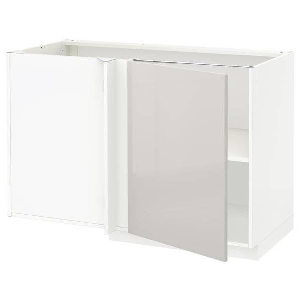 METOD - METOD Corner base cabinet with shelf, white/Ringhult light grey, 128x68 cm