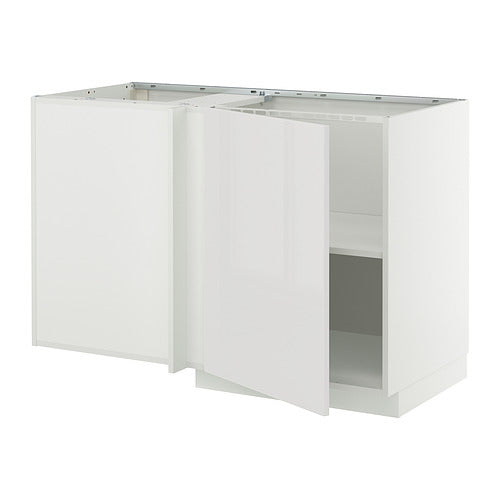 METOD corner base cabinet with shelf, white/Ringhult light grey, 128x68 cm